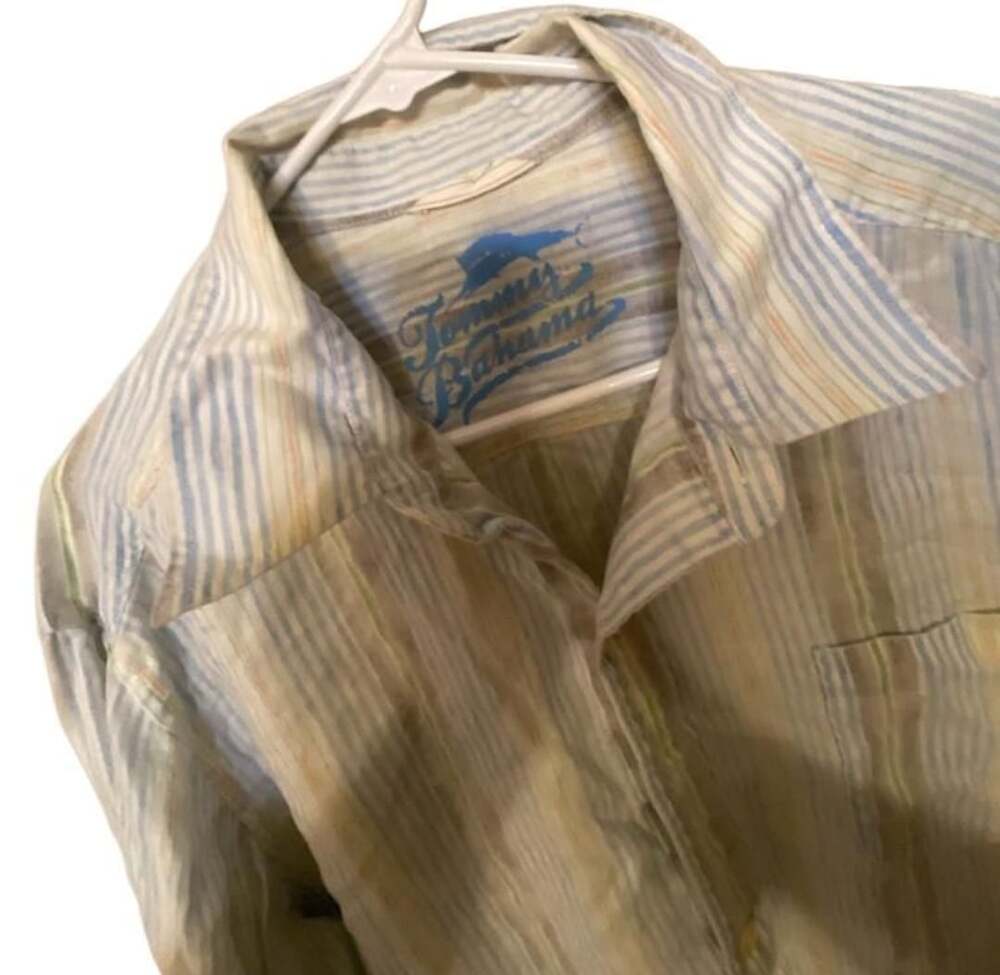 Tommy Bahama Button-Down Shirt Size XL Multi Striped Long Sleeve Linen